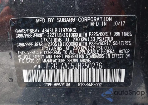 2018 Subaru Crosstrek 2.0I из США, поврежденный, VIN JF2GTAAC5JH250276